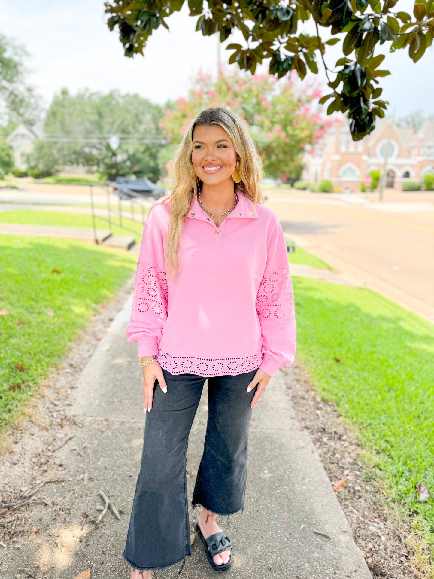 Pink Embroidered Pullover