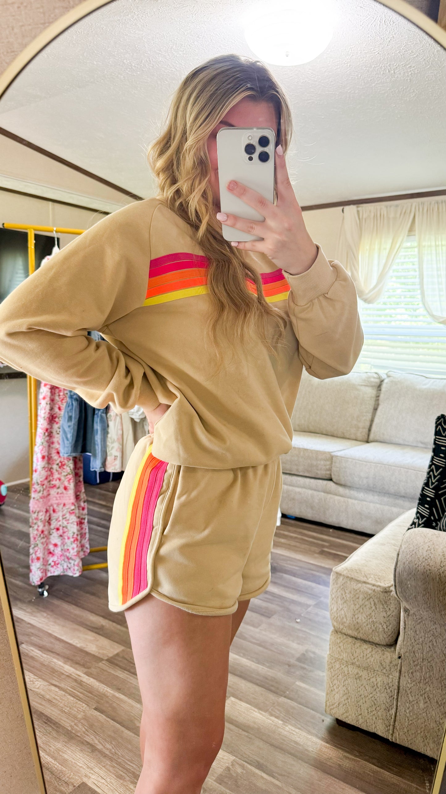 Striped Accent Pullover and Shorts Set