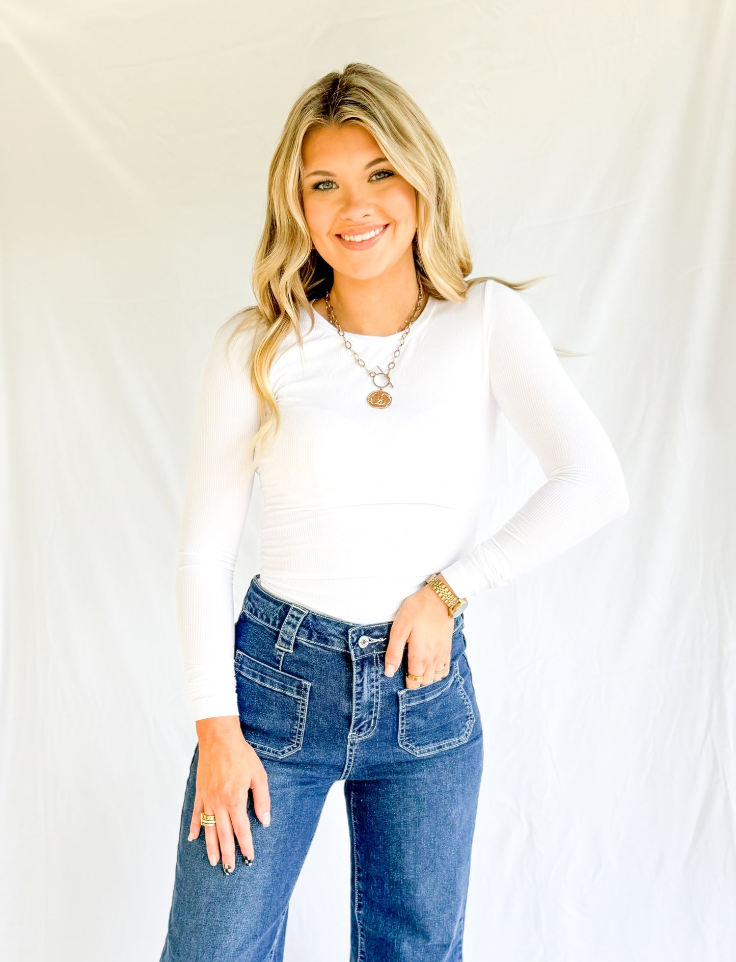 White rib long sleeve
