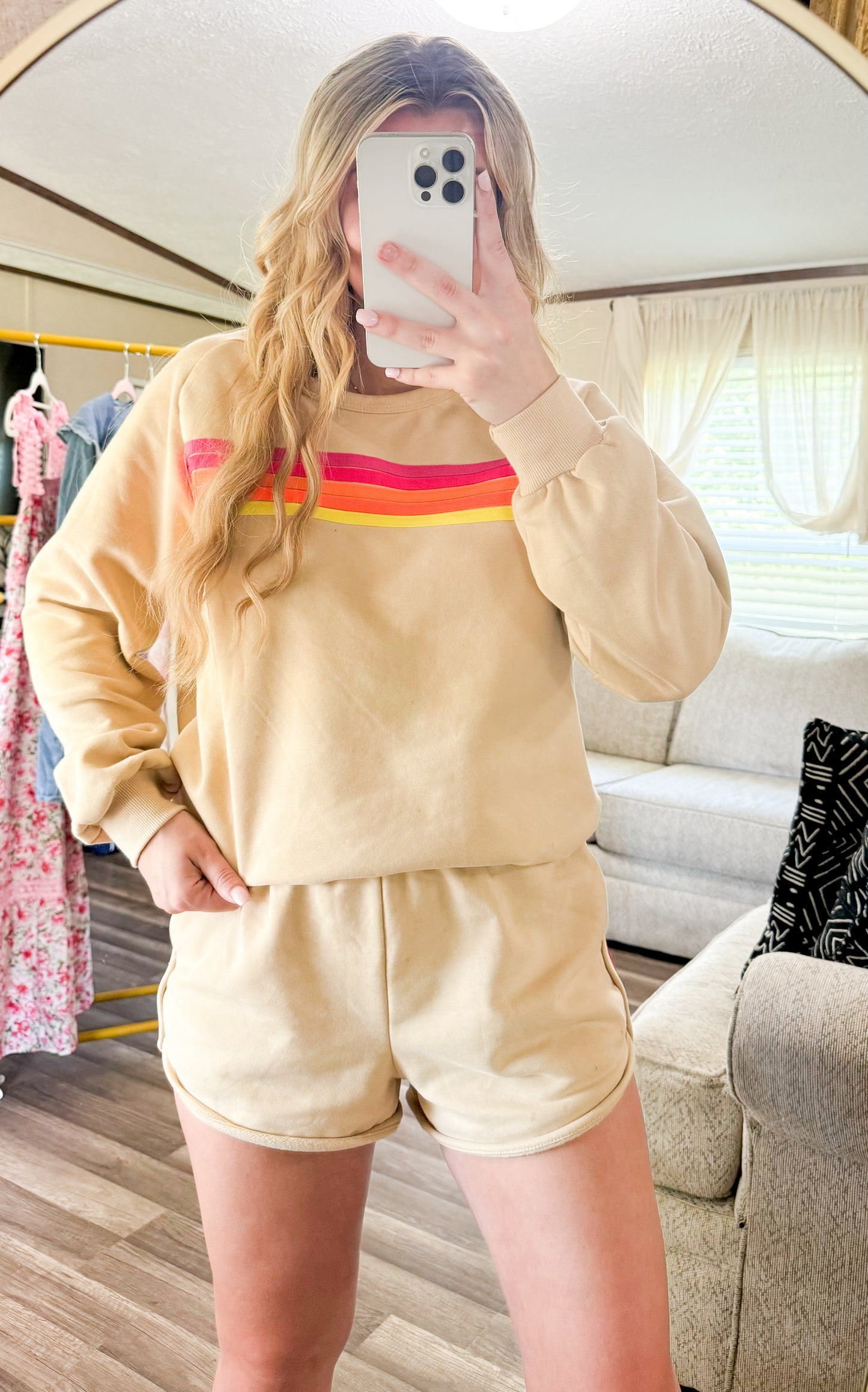 Striped Accent Pullover and Shorts Set