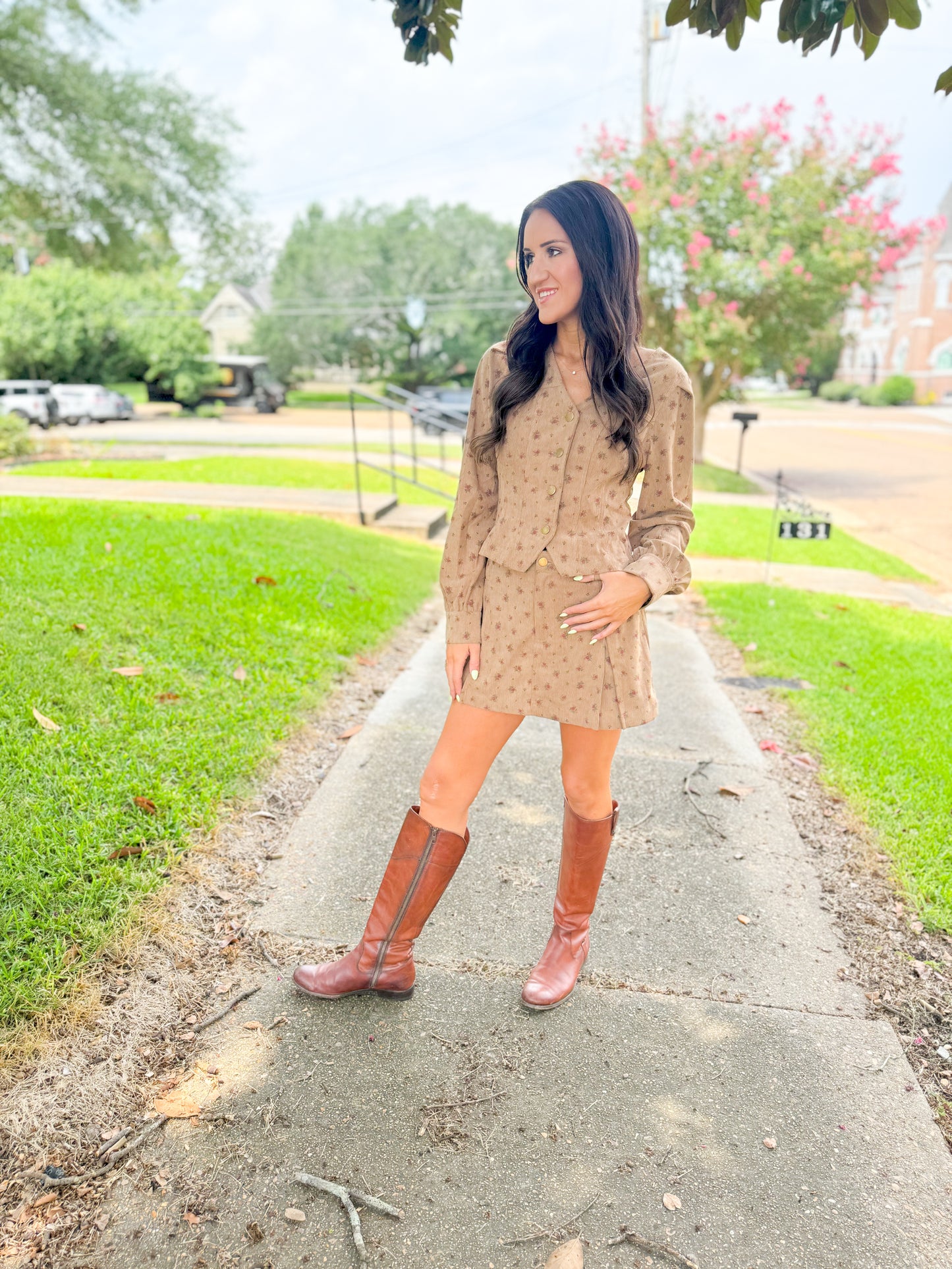 Floral Mocha Corduroy Set