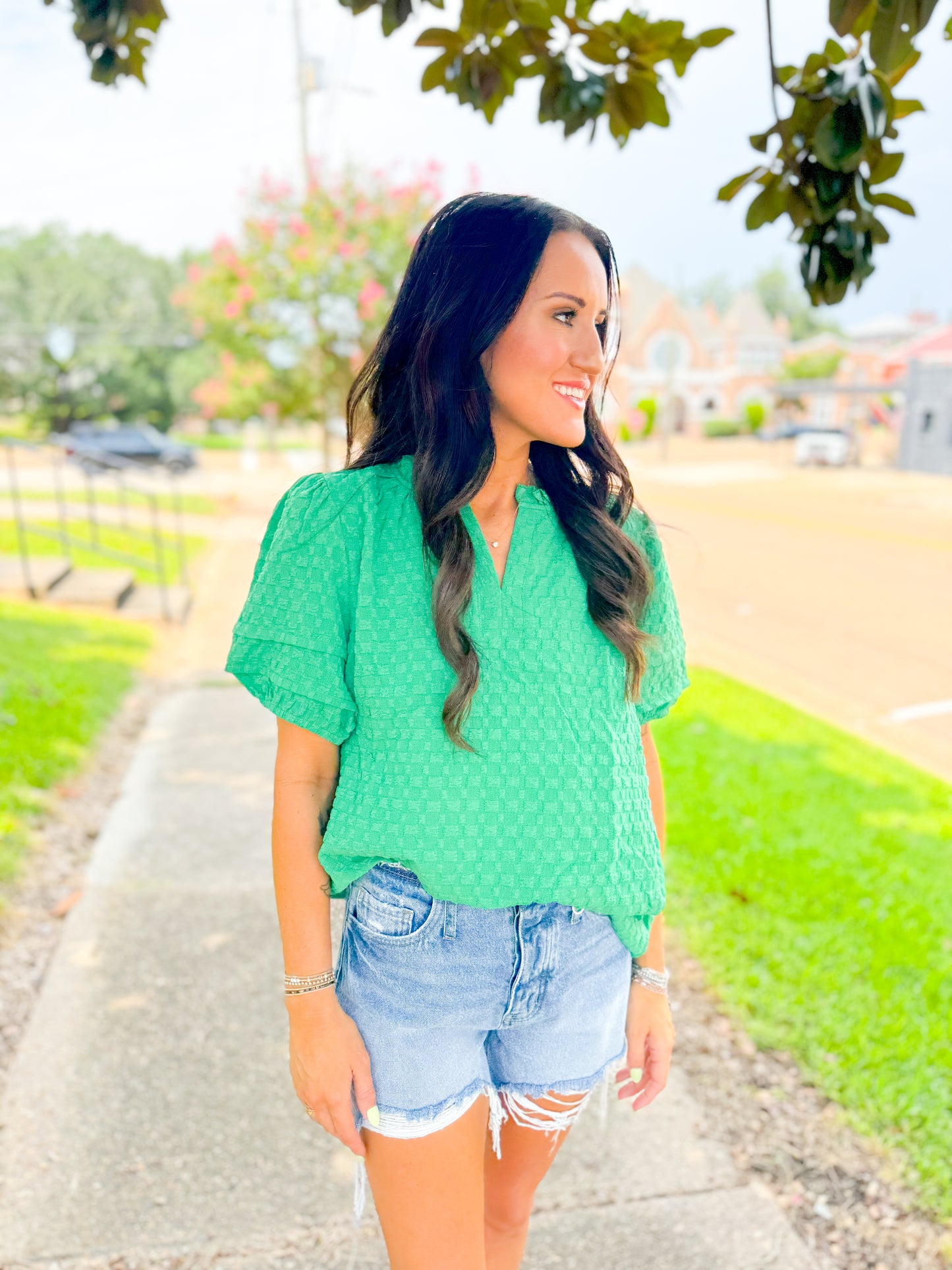 Green Textured Blouse
