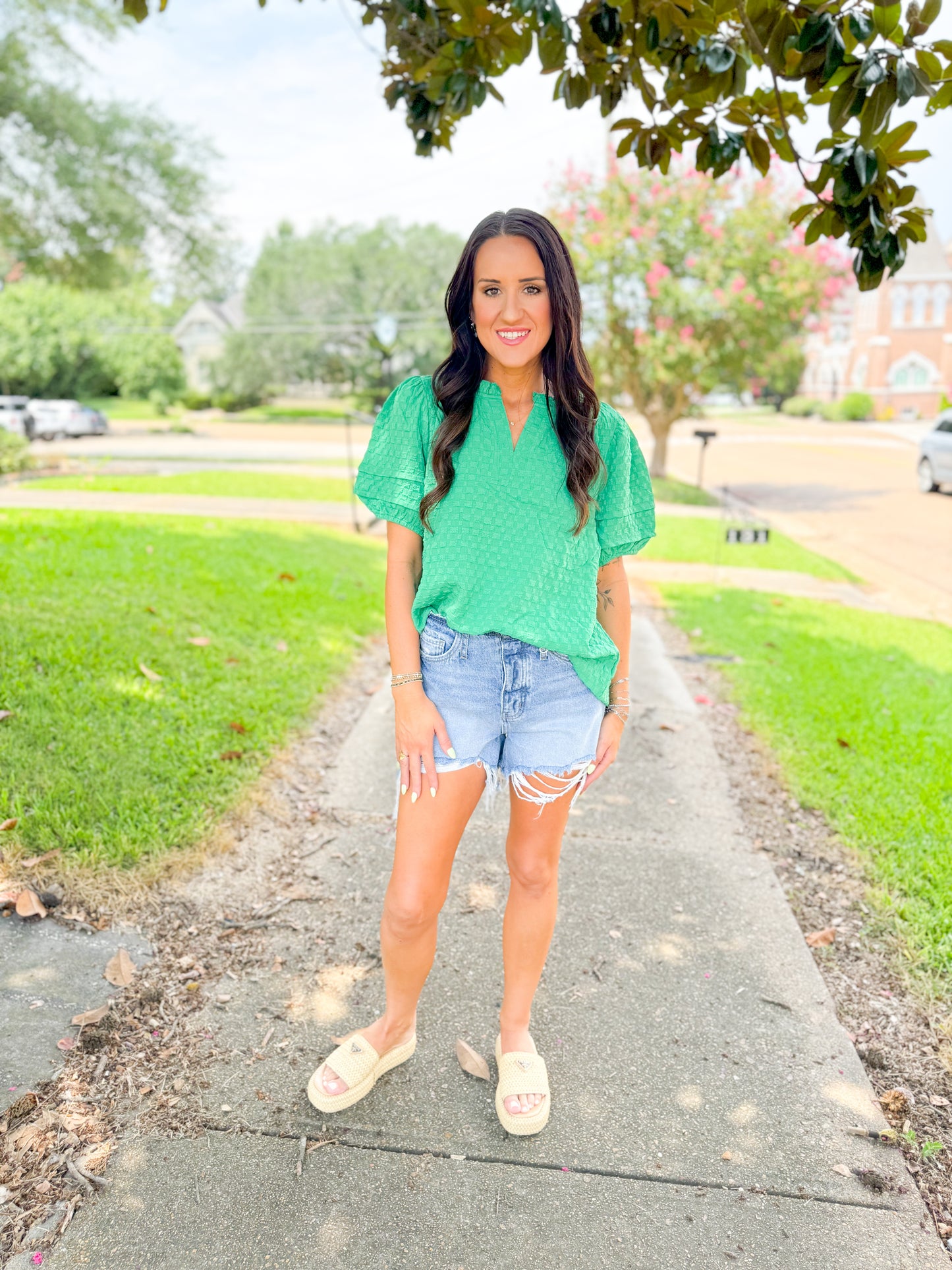 Green Textured Blouse