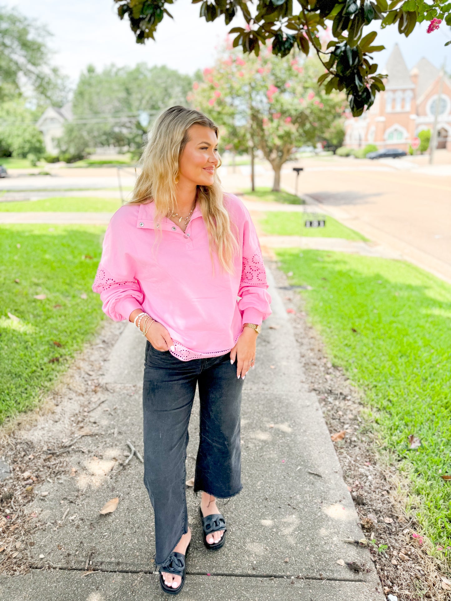 Pink Embroidered Pullover