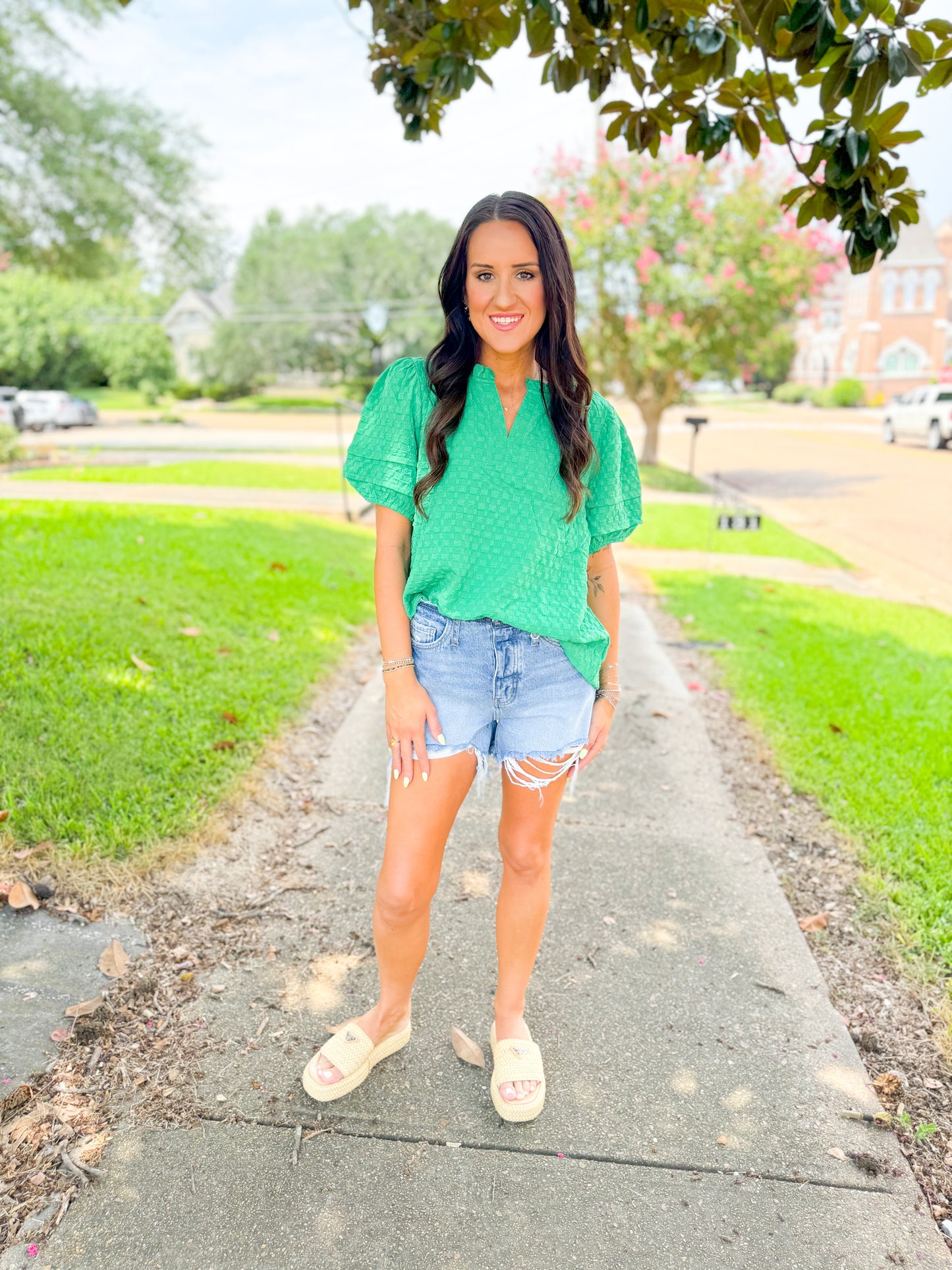 Green Textured Blouse