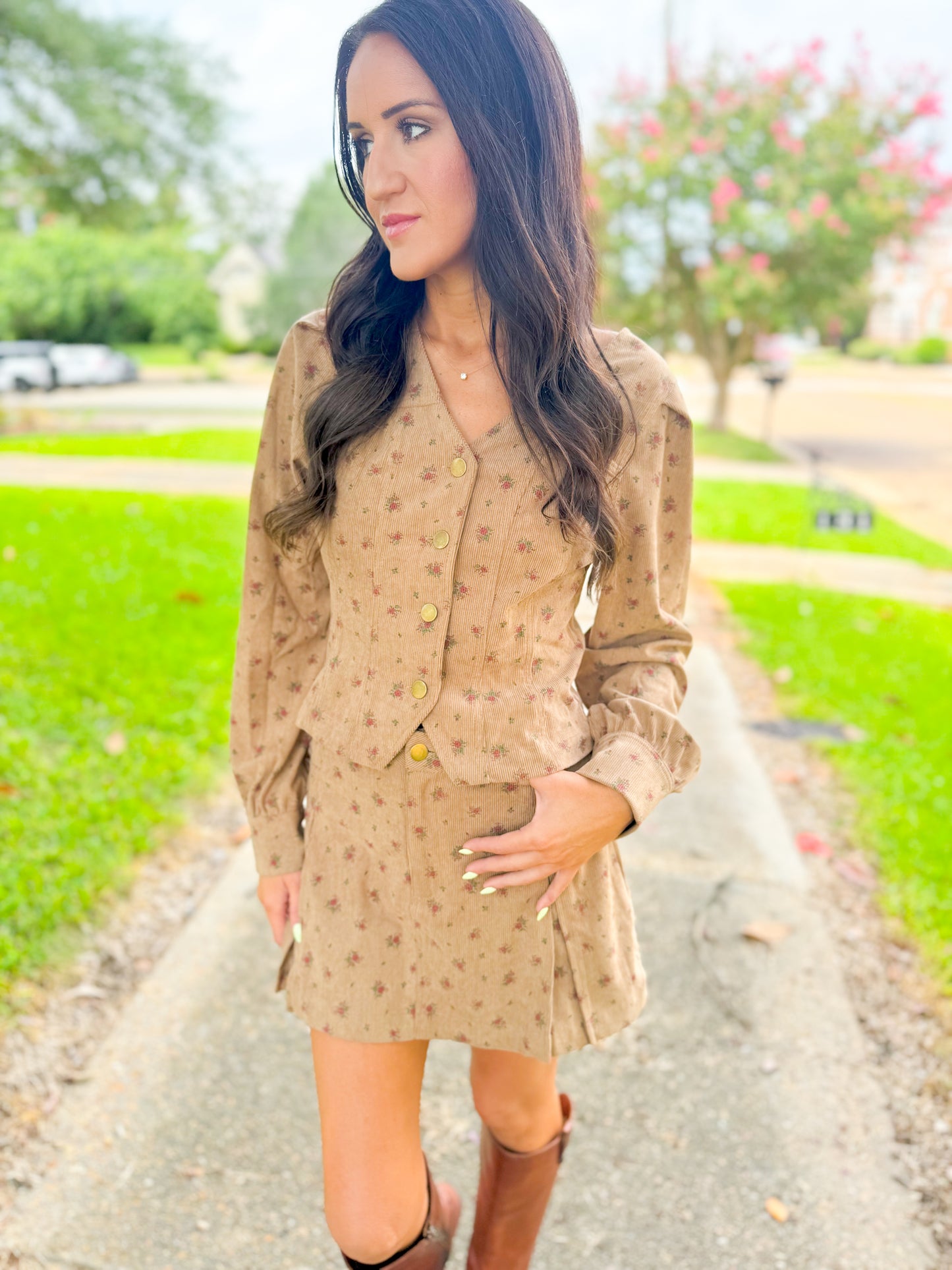 Floral Mocha Corduroy Set