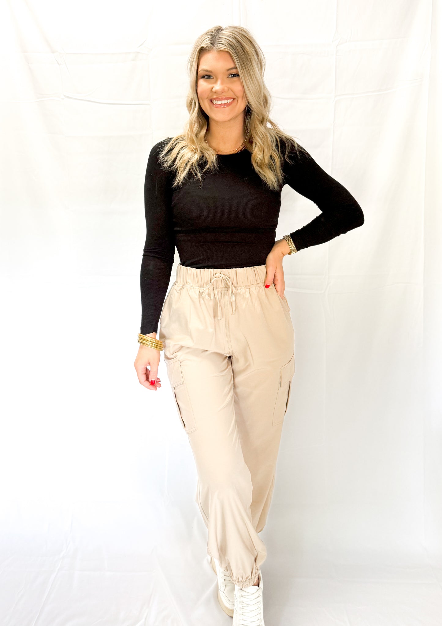 Black Long Sleeve Crew Neck Rib Top