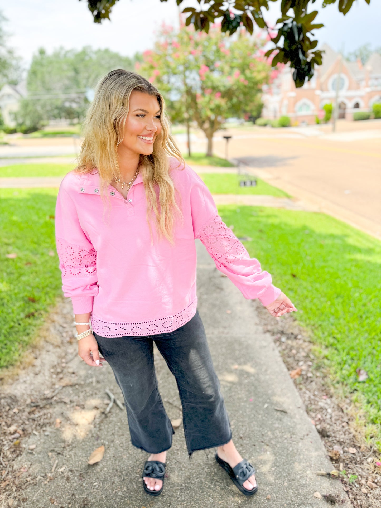 Pink Embroidered Pullover