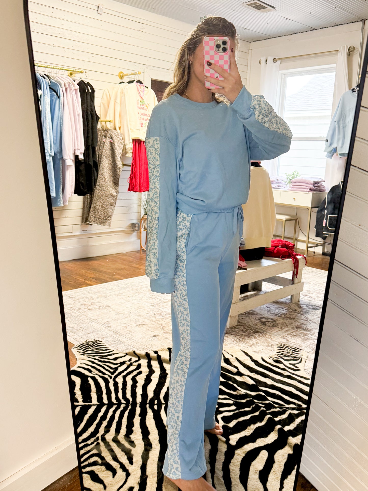 Blue Floral Pullover + Pants Set