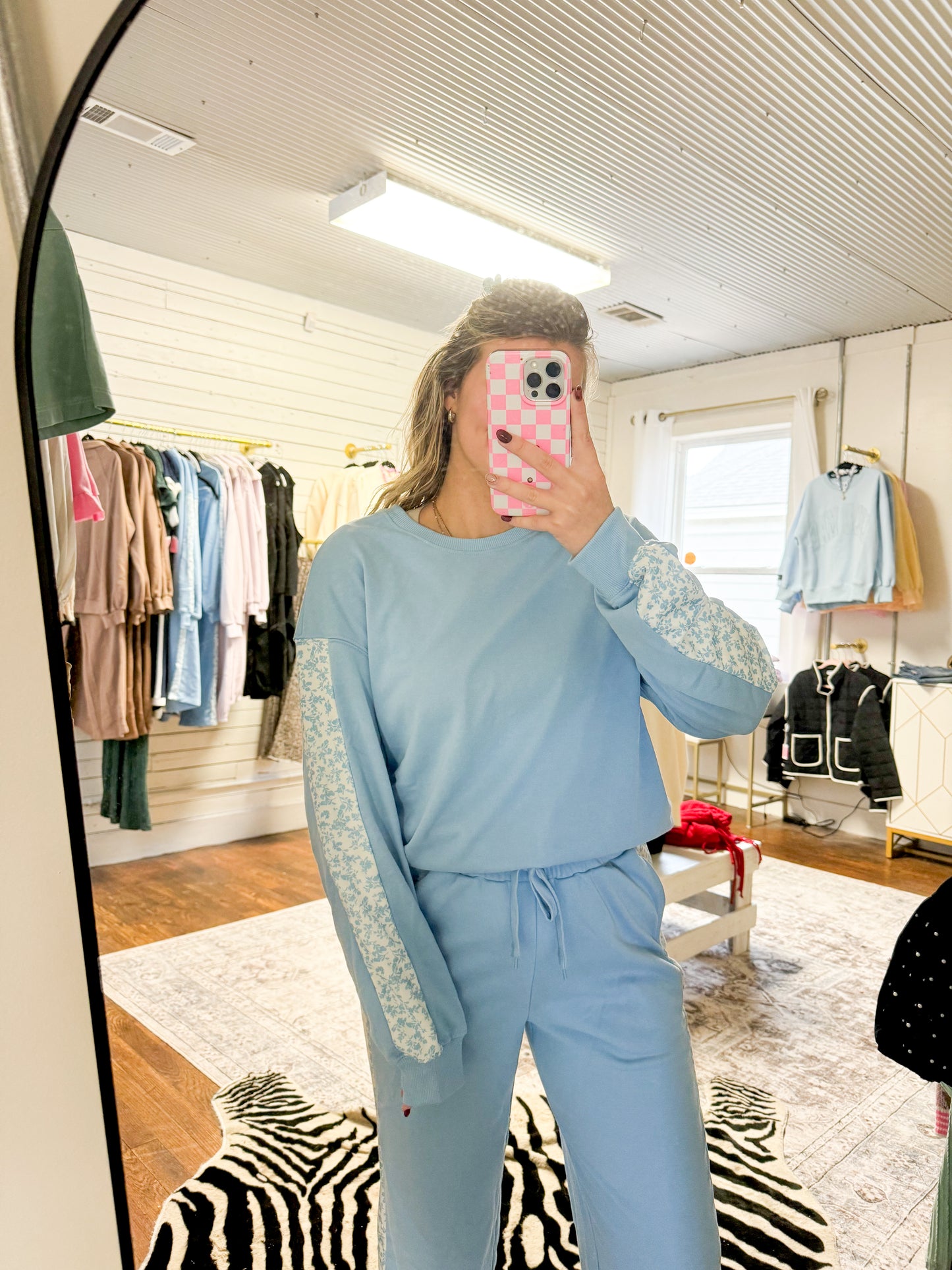 Blue Floral Pullover + Pants Set