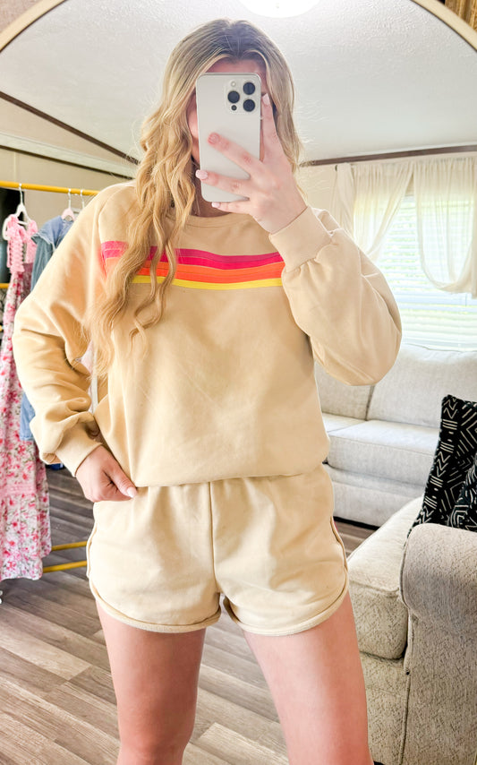 Striped Accent Pullover and Shorts Set