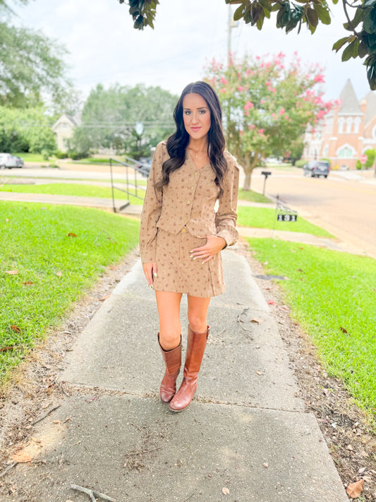 Floral Mocha Corduroy Set