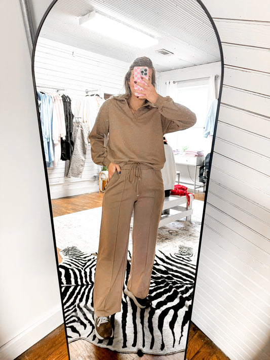 Tan Polo Collar Pullover + Pants Set