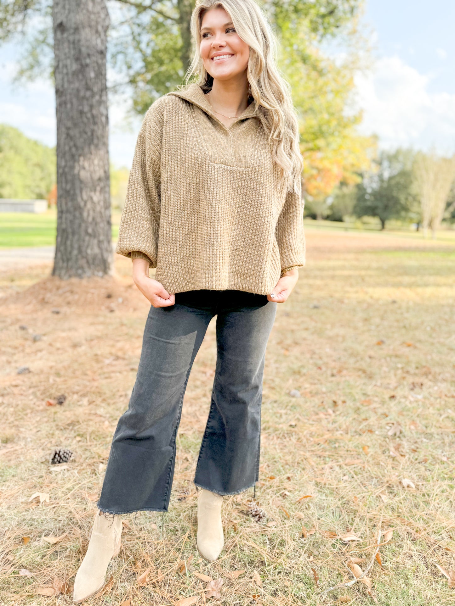 Camel Danae Henley Sweater