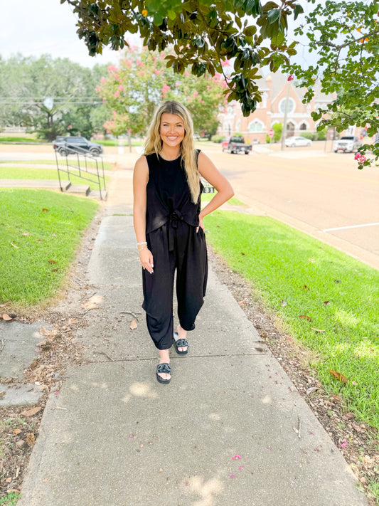 Blk Cinch Top & Pants Set