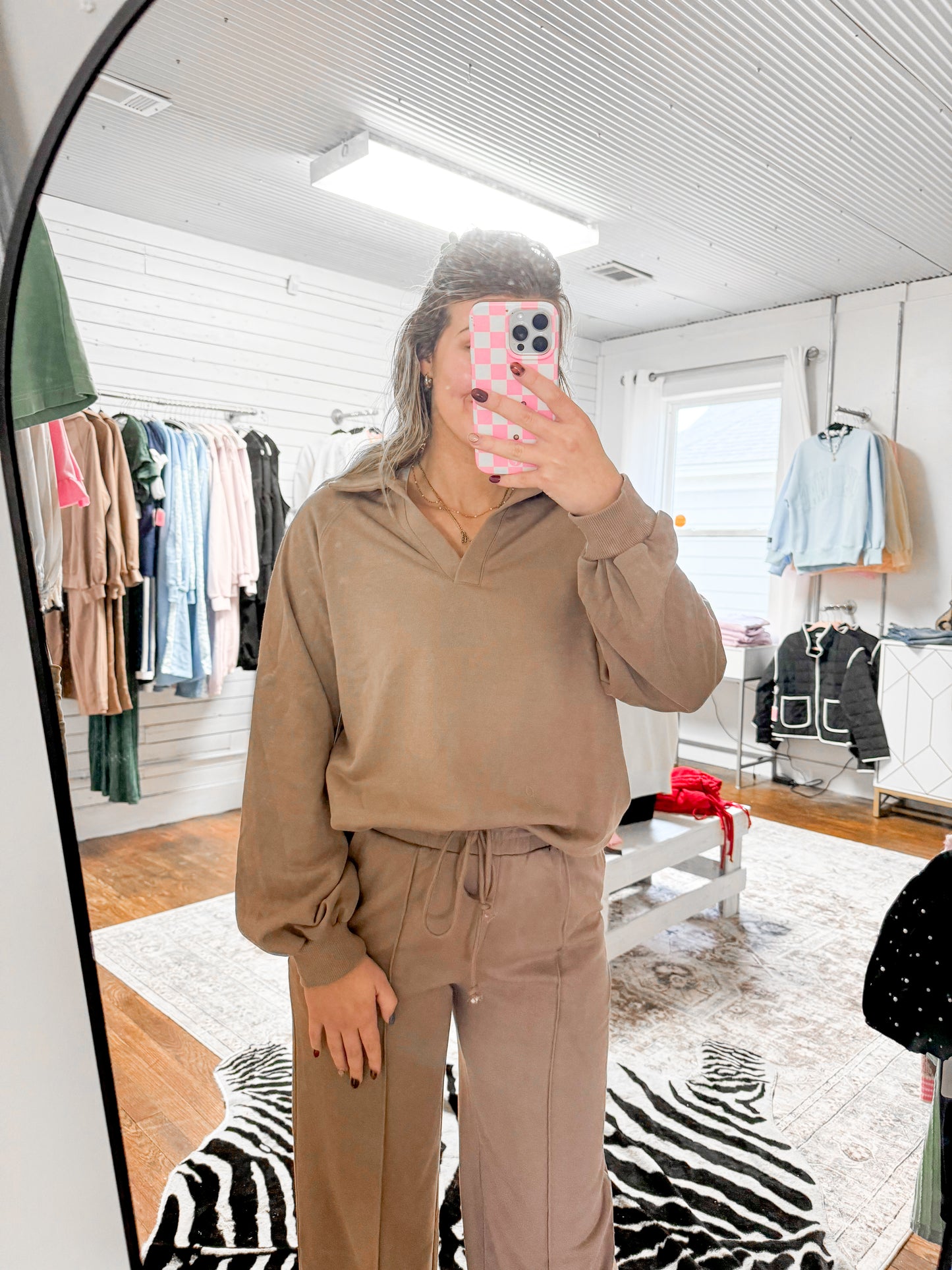 Tan Polo Collar Pullover + Pants Set