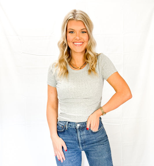 Heather Grey Short Sleeve Crew Neck Top