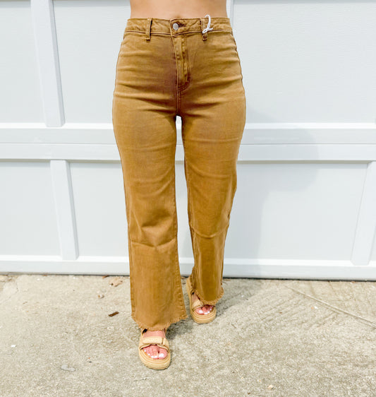 Camel Frayed Pants