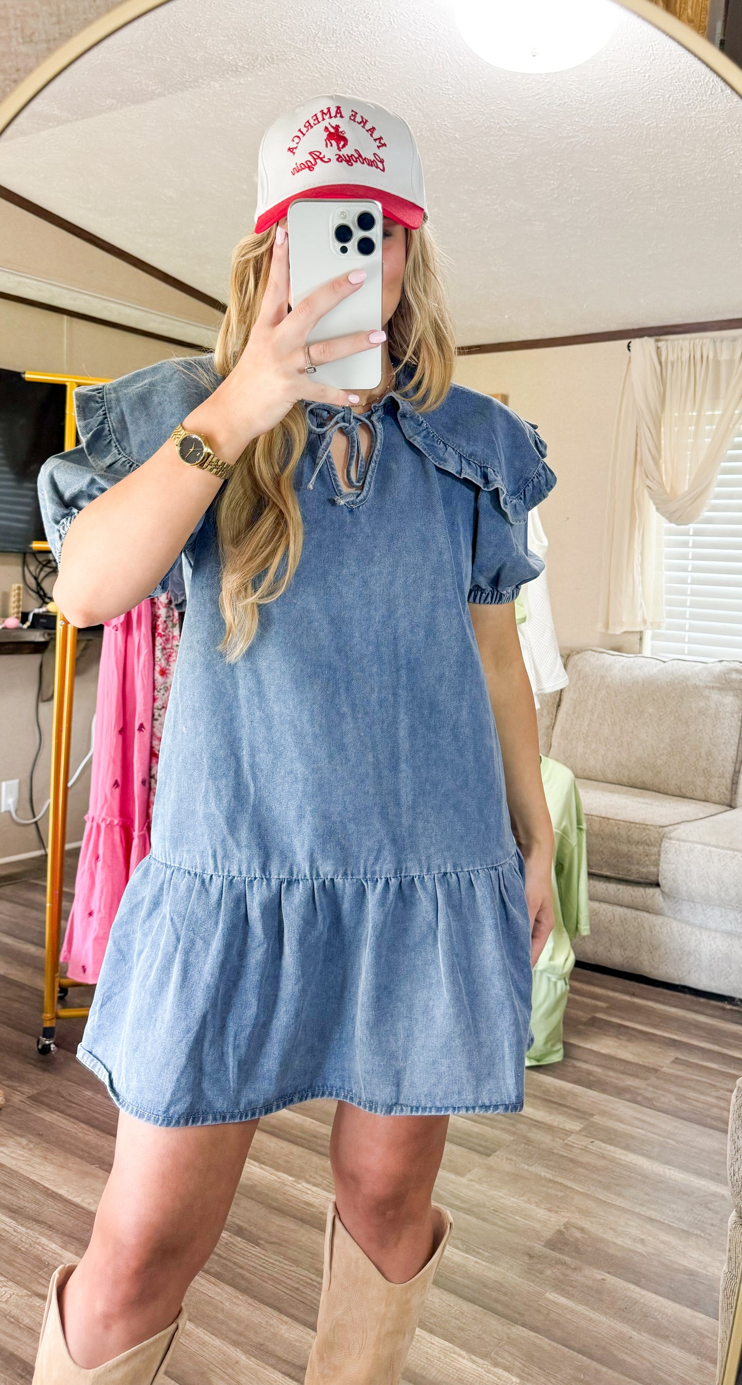 Denim Ruffled Collared dress
